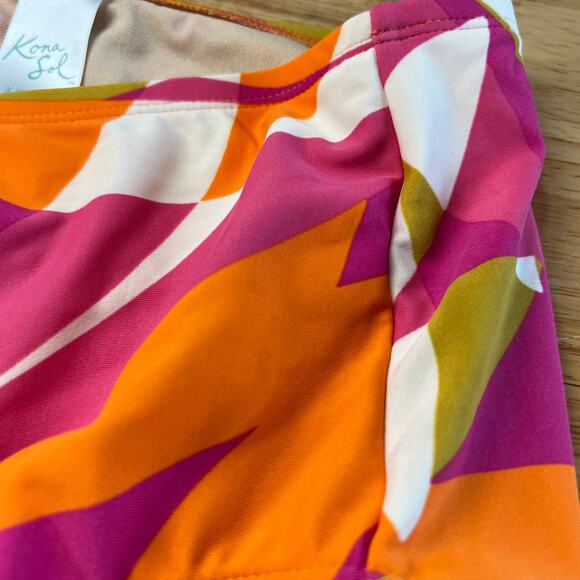 Kona Sol Women's Pink Abstract Print High Waist Bikini Bottom - Medium - NWT - Picture 6 of 7